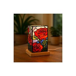 Růže - LED dekorativní  lampa na dřevěném podstavci