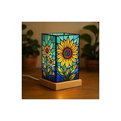 Slunečnice - LED dekorativní  lampa na dřevěném podstavci